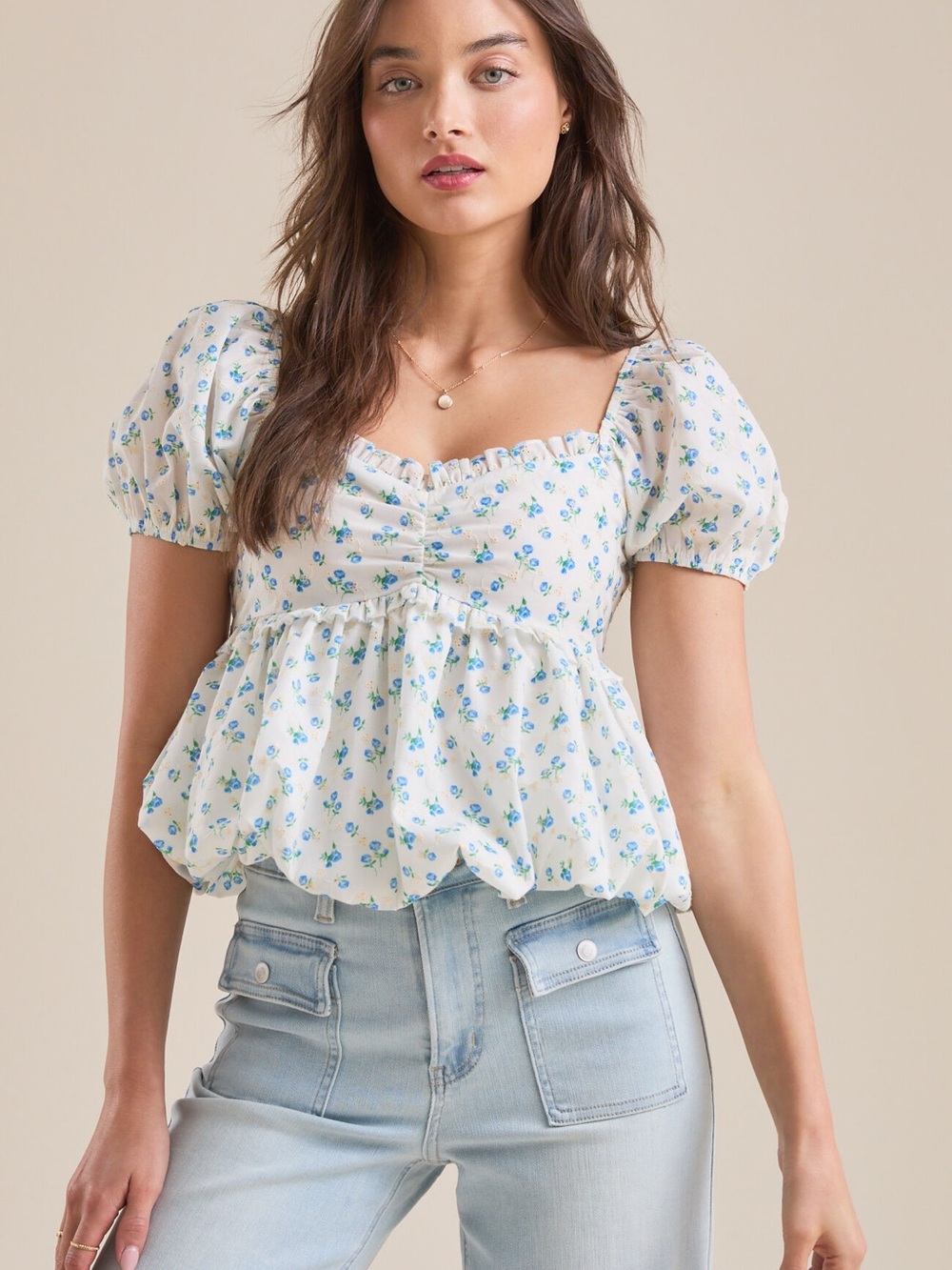 Celia Floral Bubble Puff Sleeve Top